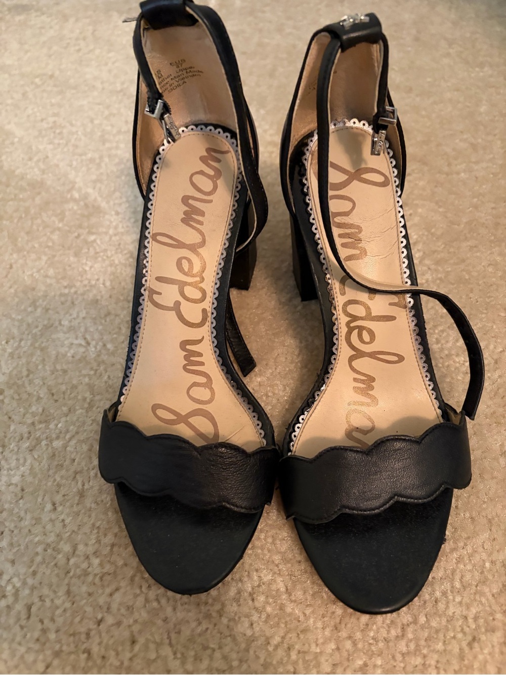 Sam Edelman Black Scalloped Ankle-Strap Heels
